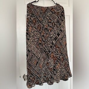 Kasper Boho Midi Skirt Size 8 – Brown & Black Geometric Print